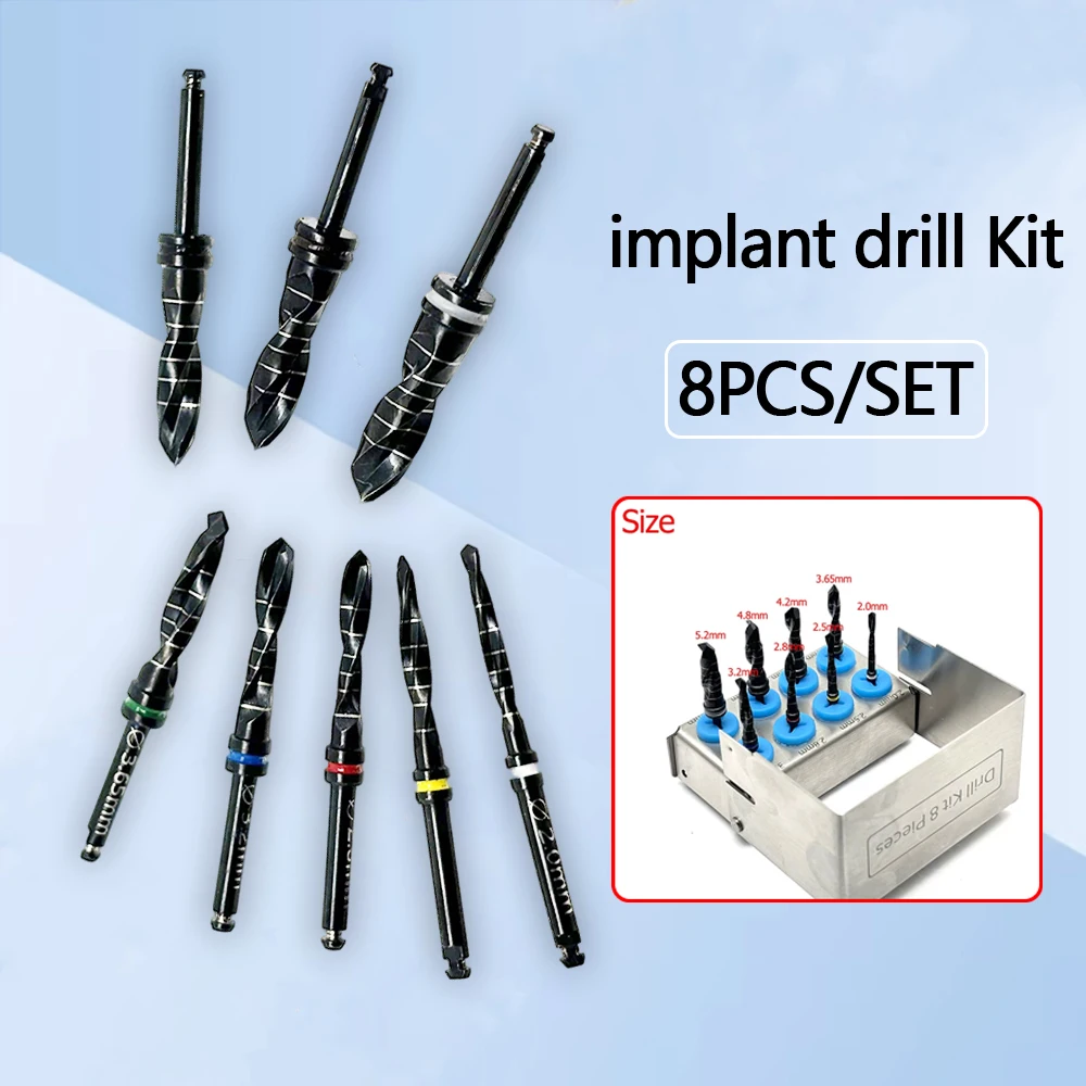 8Pcs Set Dental Implant Drills Kit Titanium Coated Lance Pilot Drills Maxillary Sinus Lift Surgical Tools for Dental Clinic Use