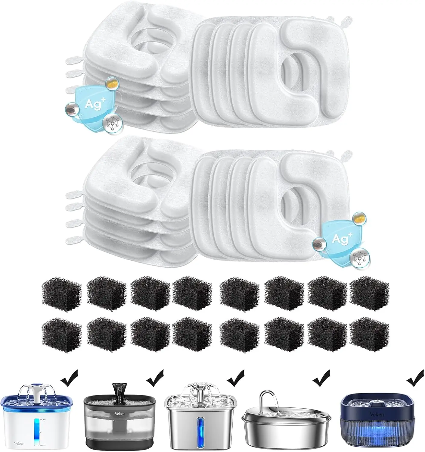 

Cat Water Fountain Filters, 16-Pack Replacement Filters & Pre-Sponges for 50oz-108oz Pet Fountains