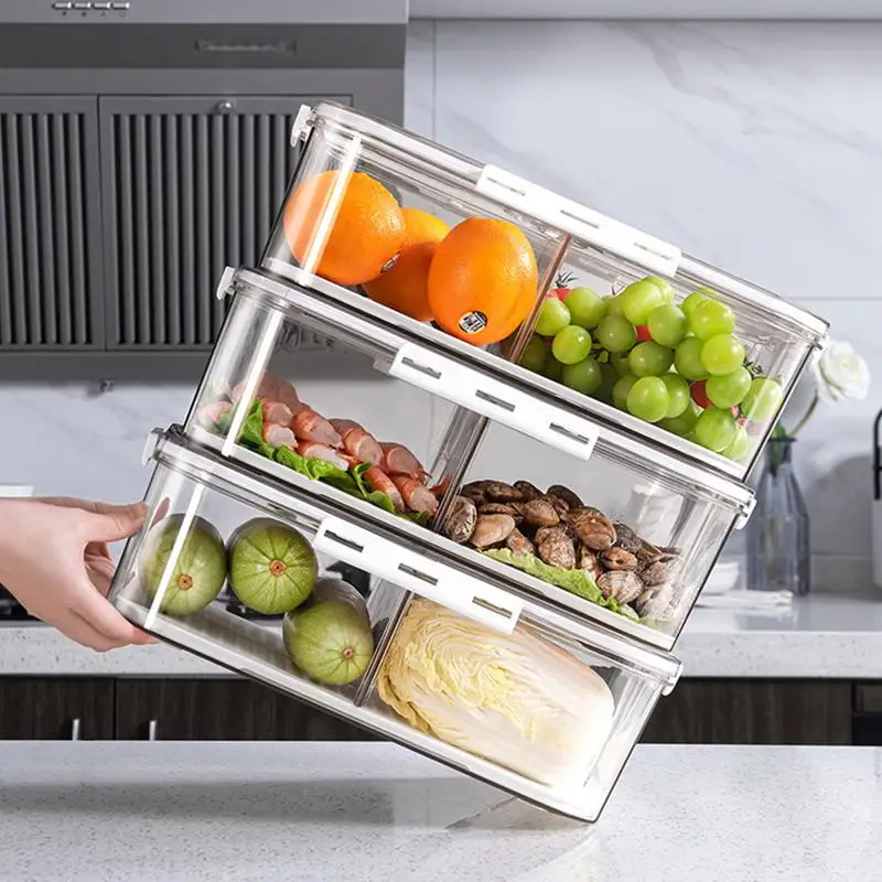 

New Refrigerator Organizer Bin Stackable Fridge Food Containers Storage Box With Removable Drain Tray Fridge Organization Tool