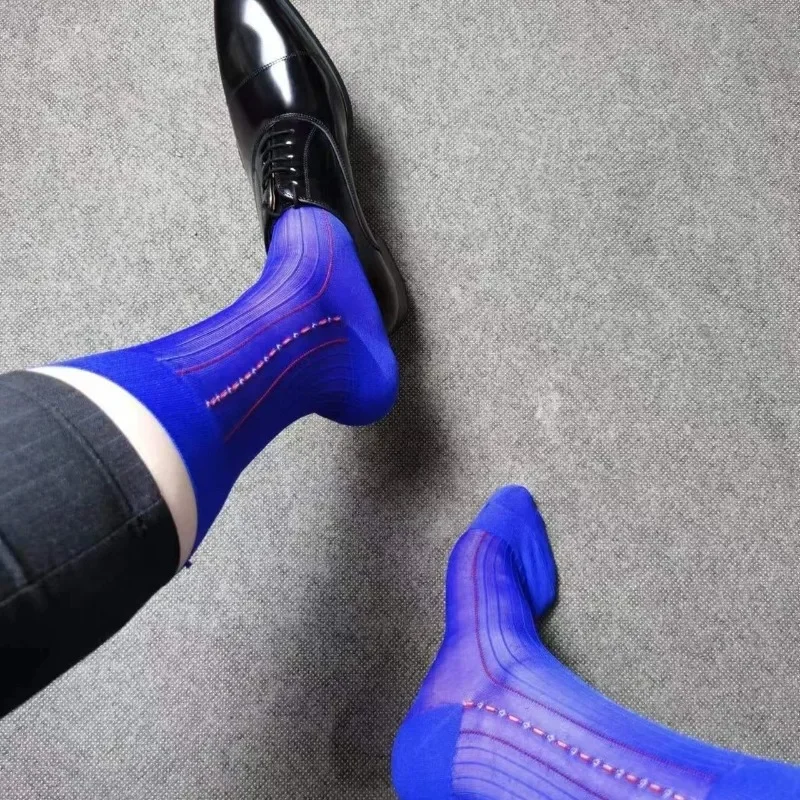 Old-fashioned Royal Blue Nylon Socks for Men High Quality Classic Gentleman Business Formal Dress Socks Man Sexy Thin TNT Socks