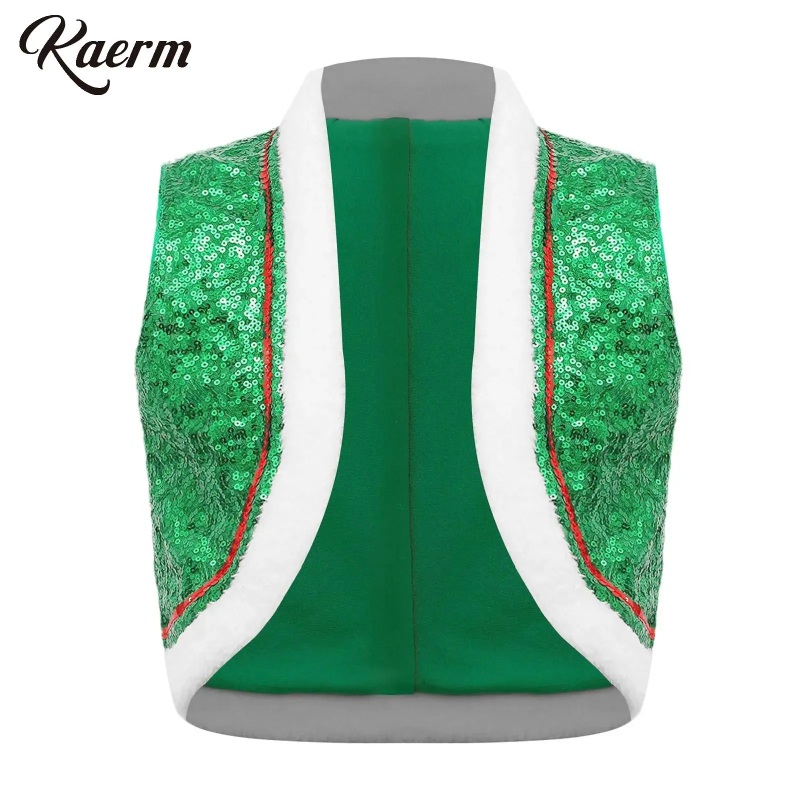 Kids Unisex Christmas Costume Sleeveless Shimmering Sequins And Velvet Patchwork White Trim Vest Christmas Performance Costume