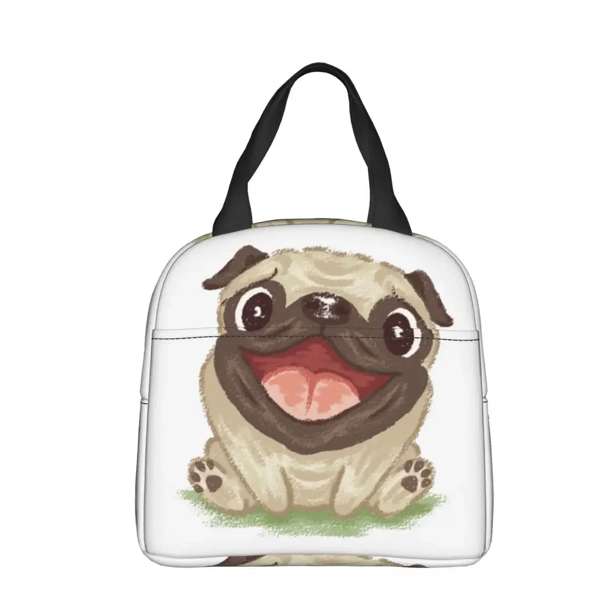 Happy Pug Dog Insulated Lunch Bags High Capacity Lunch Container Thermal Bag Tote Lunch box Work Picnic Food Bag