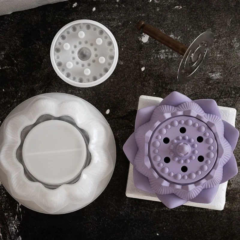 Lotus Aromatherapy Jar Cement Silicone Mold Creative Lotus Shape Storage Box With Lid Epoxy Resin Molds Home Decor Craft Gifts