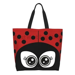 Cute Cartoon Ladybug Tote Bag for Women Beach Bag Portable Waterproof Handbag Reusable Grocery Bags for Travle Gym Shopping