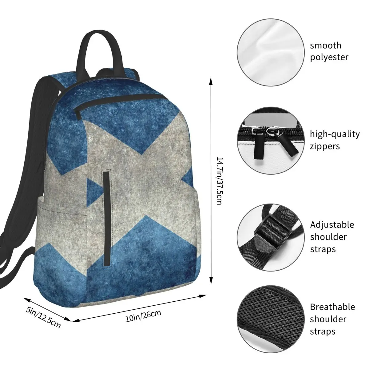 Flag Of Scotland - Grungy Vintage Version Backpack Student Boys Girls BookBag School Bag Laptop Shoulder Bags for Men Women