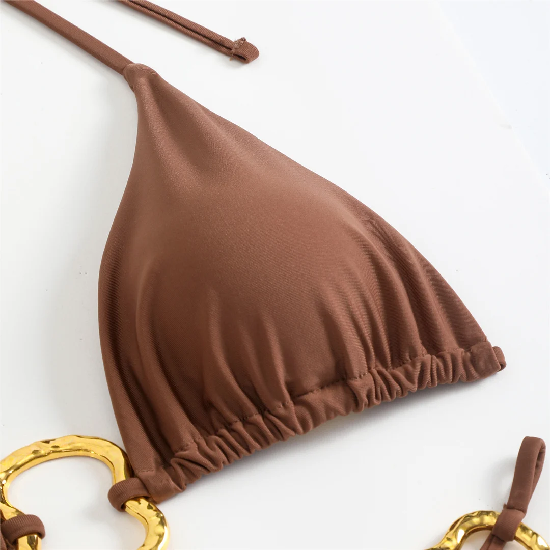 Mit Rock, Neckholder, Metallring, Bikini, Damen-Badebekleidung, Damen-Badeanzug, dreiteiliges Bikini-Set, gepolsterter Badeanzug, Badeanzug, Schwimmanzug V7068 – Detail 28