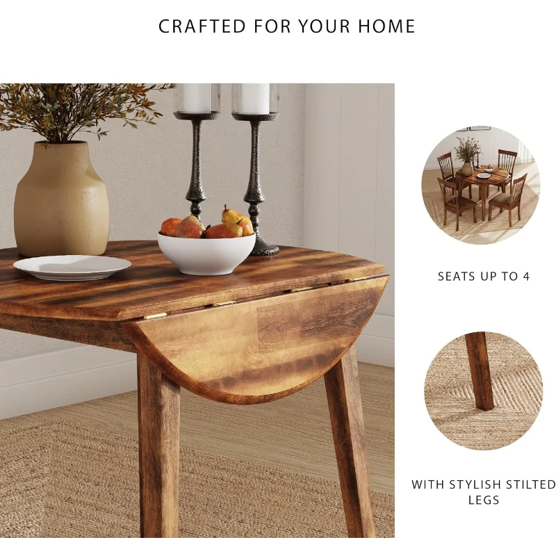 Signature Design by Ashley Berringer Dining Room Round Drop Leaf Table, Rustic Brown