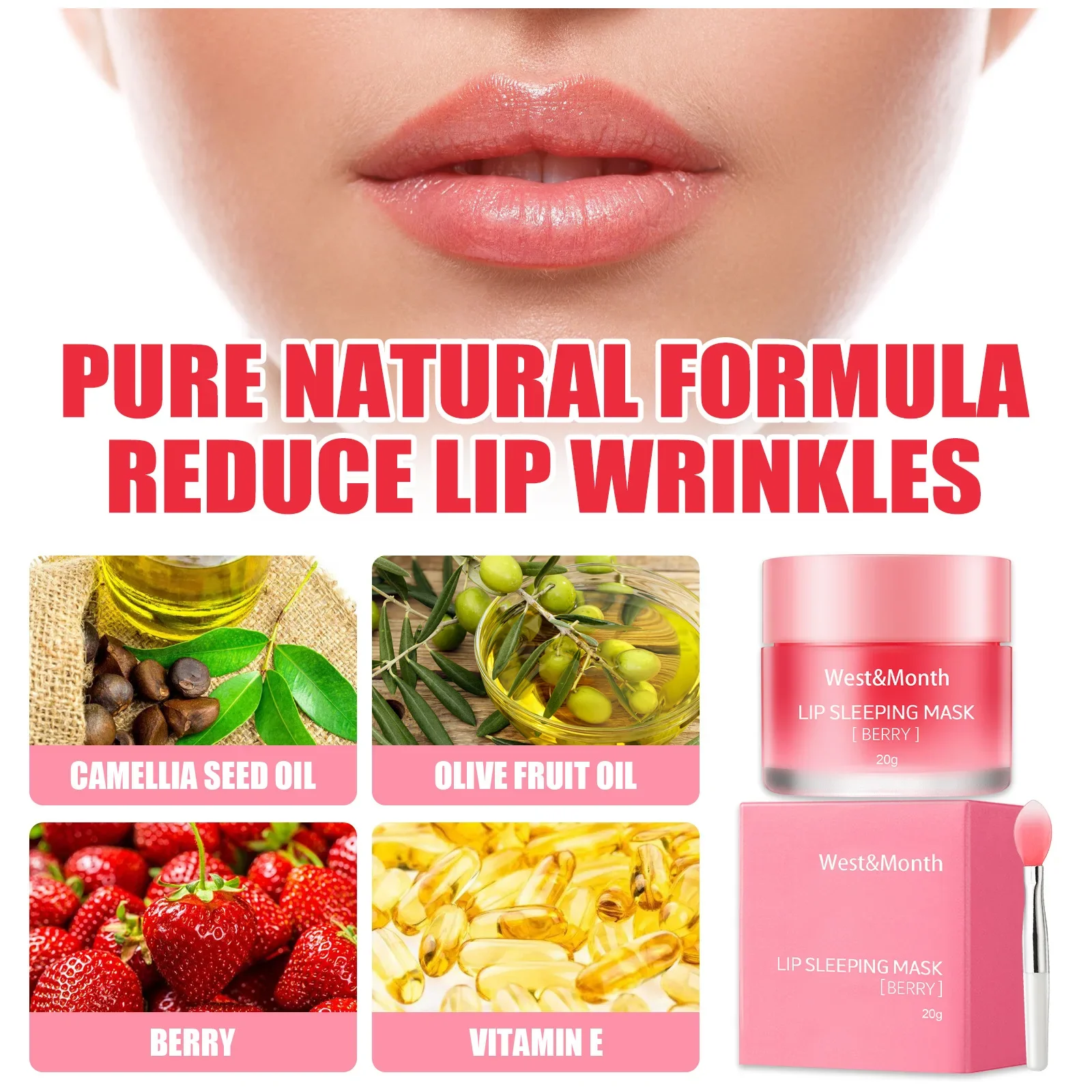 20g Strawberry Lip Mask Berry Night Sleep Moisturizing Nourishing Hydrating ลดริมฝีปากผลไม้ลิปสติกเครื่องสําอางเกาหลี