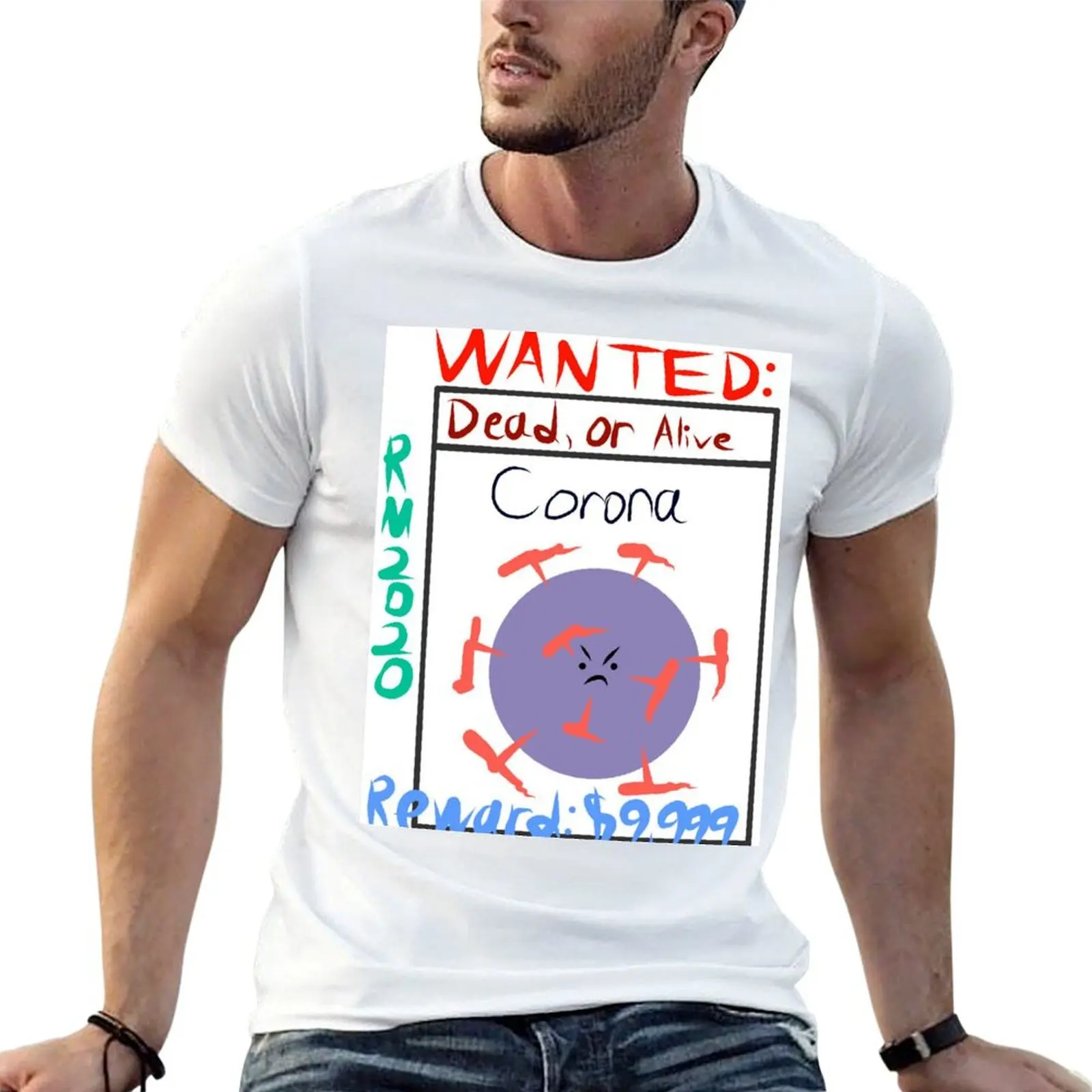 Camiseta WANTED - COVID - BIG REWARD para hombre, camiseta esencial de lujo, camisetas gráficas para hombre