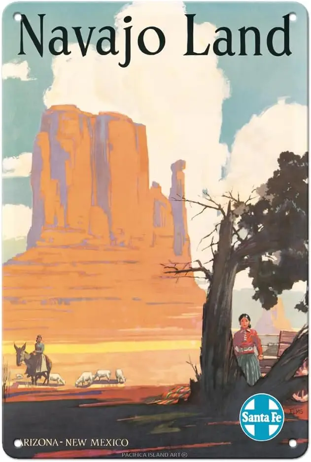 Pacifica Island Art Navajo Land - Arizona New Mexico - Santa Fe Railroad - Navajo Nation Monument Valley - Vintage Railroad Trav