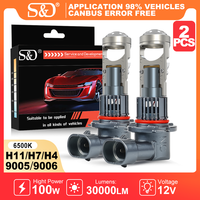 S&D H7 H4 LED Projector Lens Car Headlight H11 9005 HB3 9006 HB4 30000LM 100W High Low Beam Canbus Car Headlight Bulbs 6500K 12V