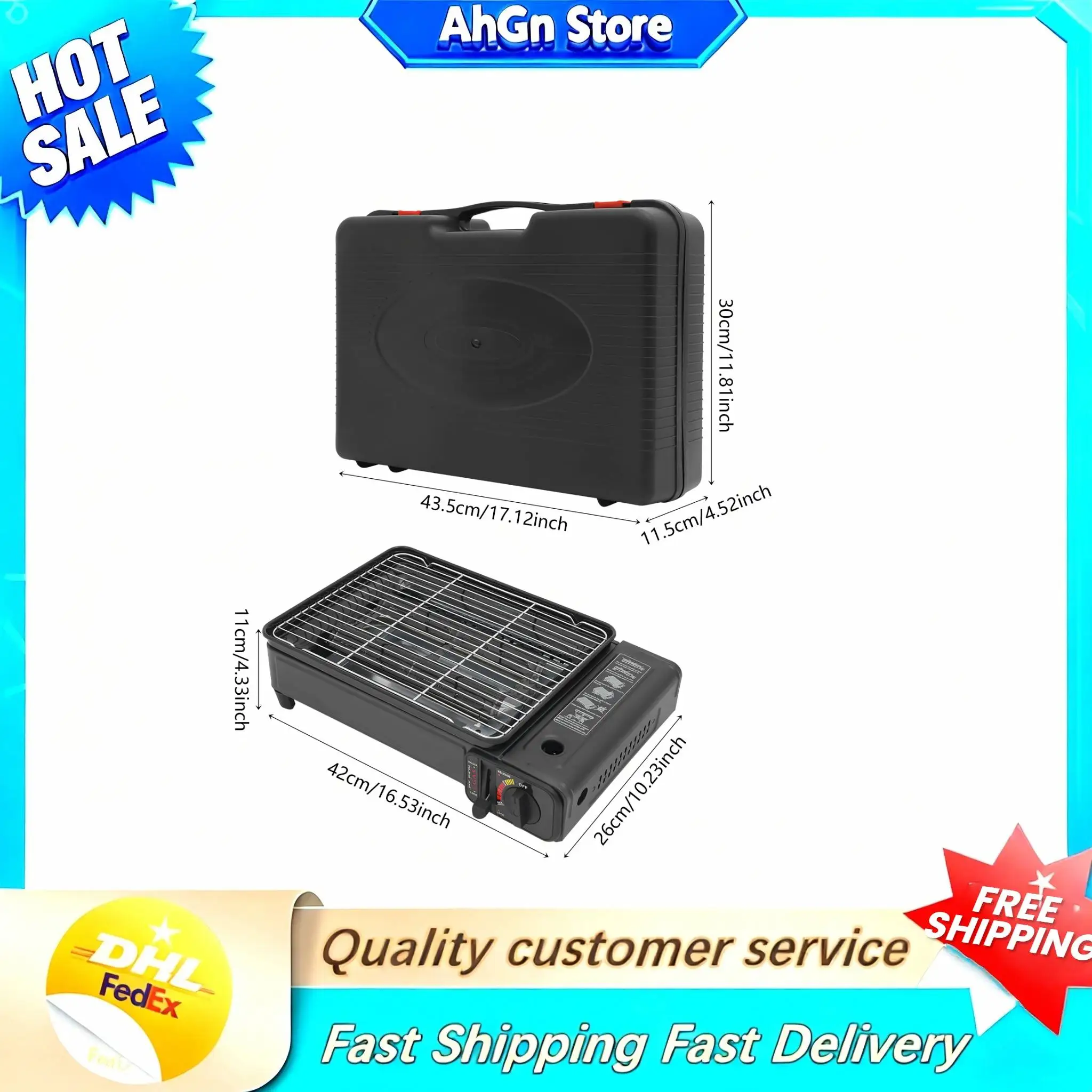 

Portable Gas Barbecue Stove Camping Gas Stove Gas Stove Butane Grill Stove with Carrying Case＆2 Grilling Nets