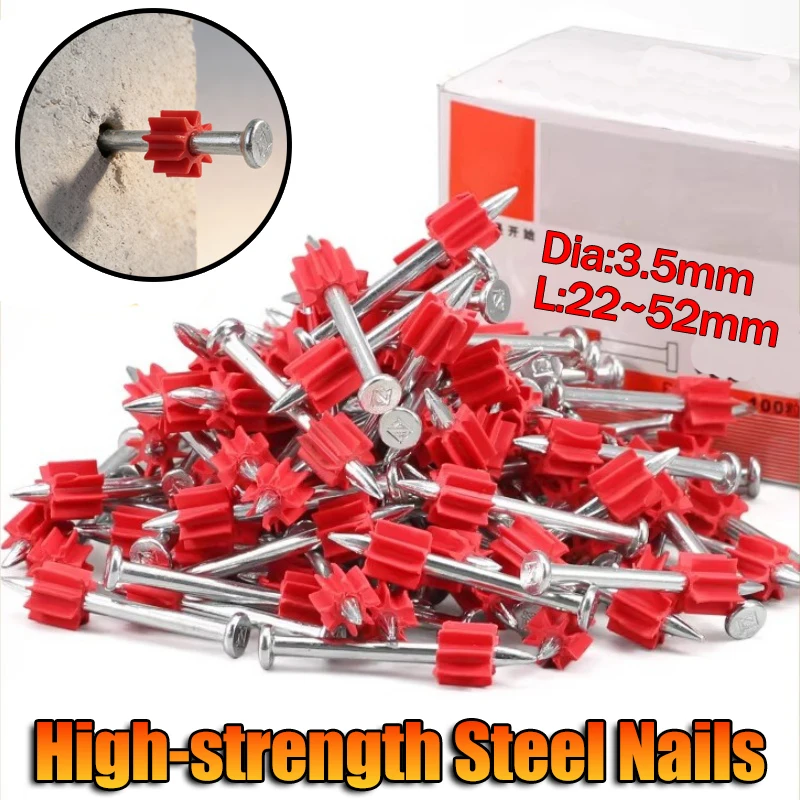Dia 3.5mm Hardened Cement Nails Flat Head High Carbon Steel Concrete Nail 100Pcs L 22~52mm for Wall Fixing Advertising Nail Gun