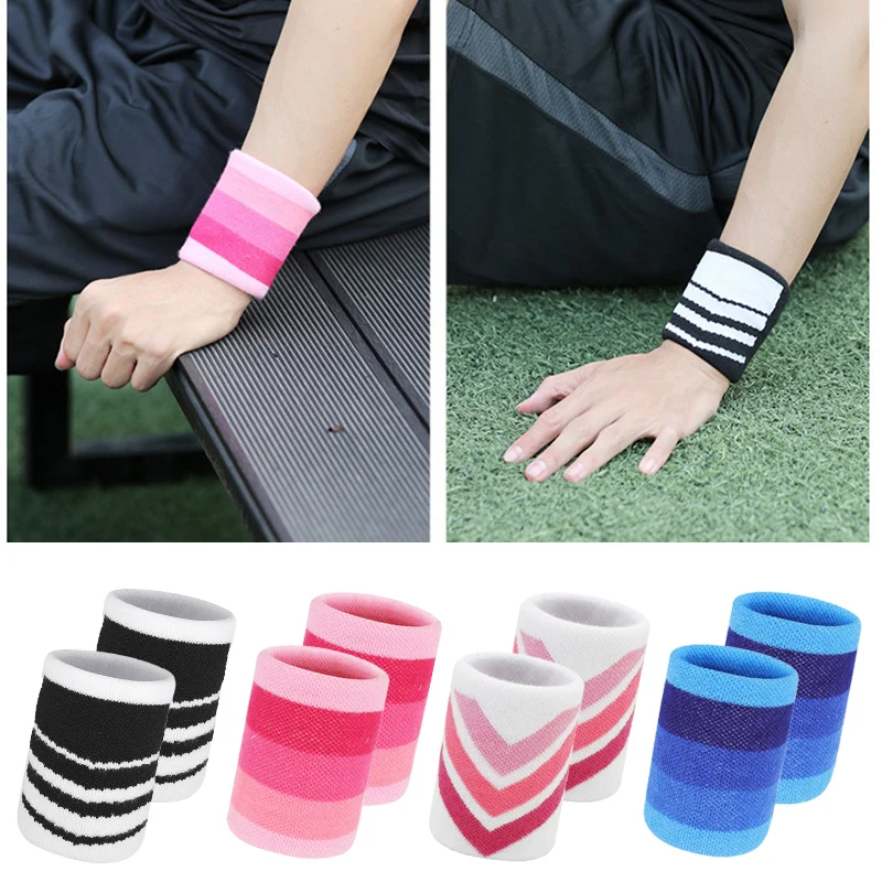 1 Pair Colorful Polyester Cotton Adult Kid Sport Sweat Band Sweat Absorption Wrist Protector Running Tennis Safety Wrist Support