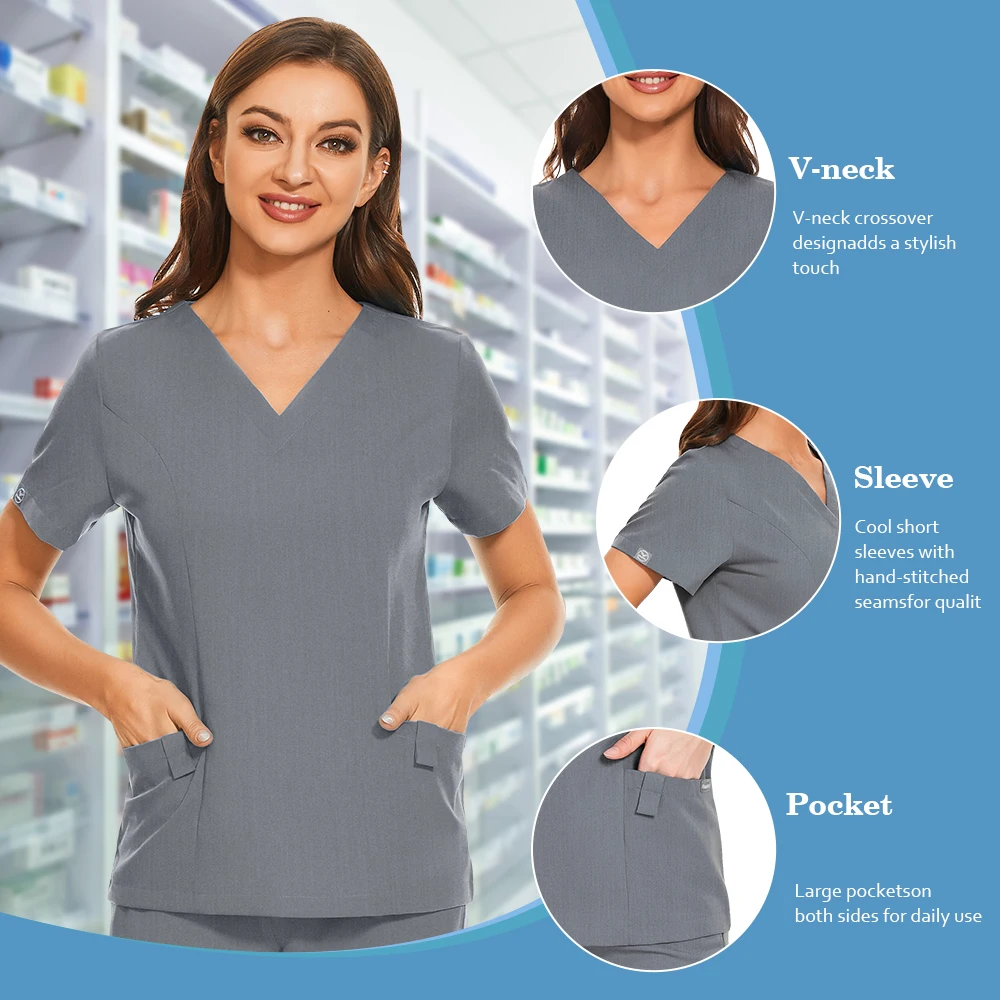 Abbigliamento medico per le donne bellezza uniforme medica infermieristica pulizia scrub camicia scollo a V scrub top uniforme da lavoro camicetta infermieri