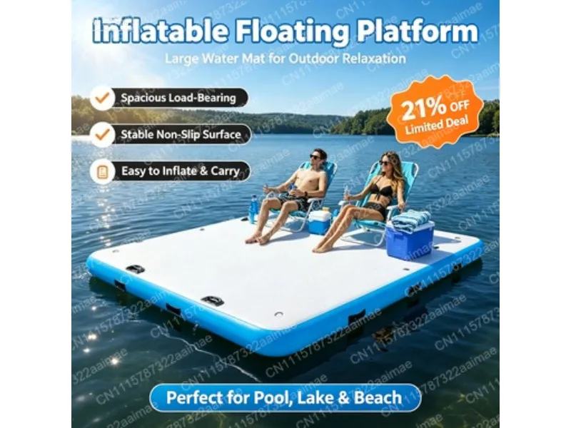 Inflatable Floating Island Water Platform for Fishing Lounging