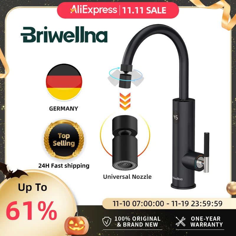 

Briwellna New Instant Hot Water Heating Faucet With Universal Nozzle 220V Electric Faucet Hot and Cold Dual Use Hot Water Tap