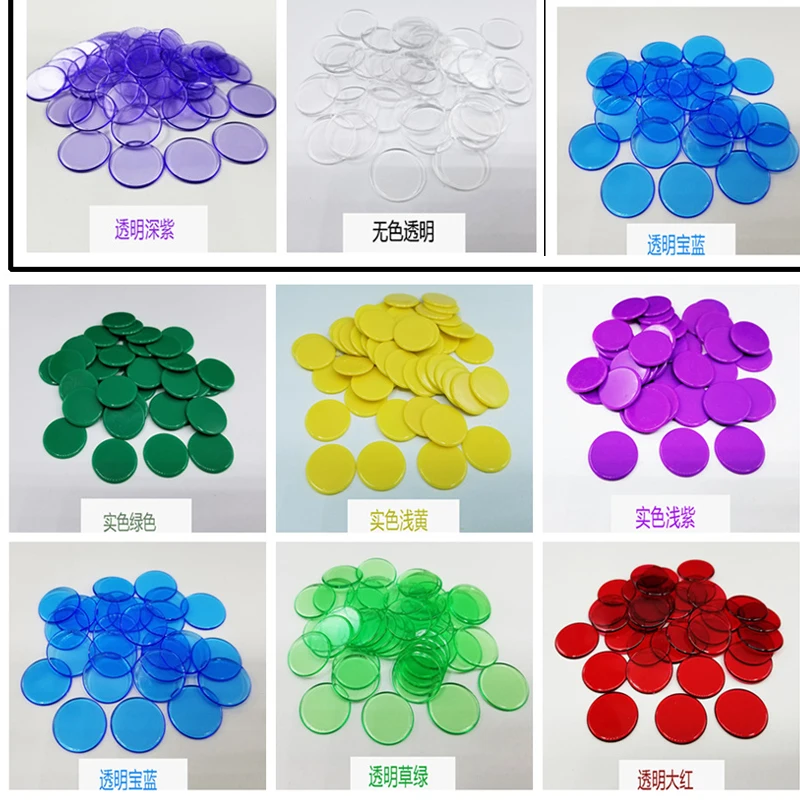 Bingo Chips Marcadores Cartões De Jogo, Cartões De Plástico Para Crianças De Sala De Aula E Carnaval, 100PCs, 19mm Contagem