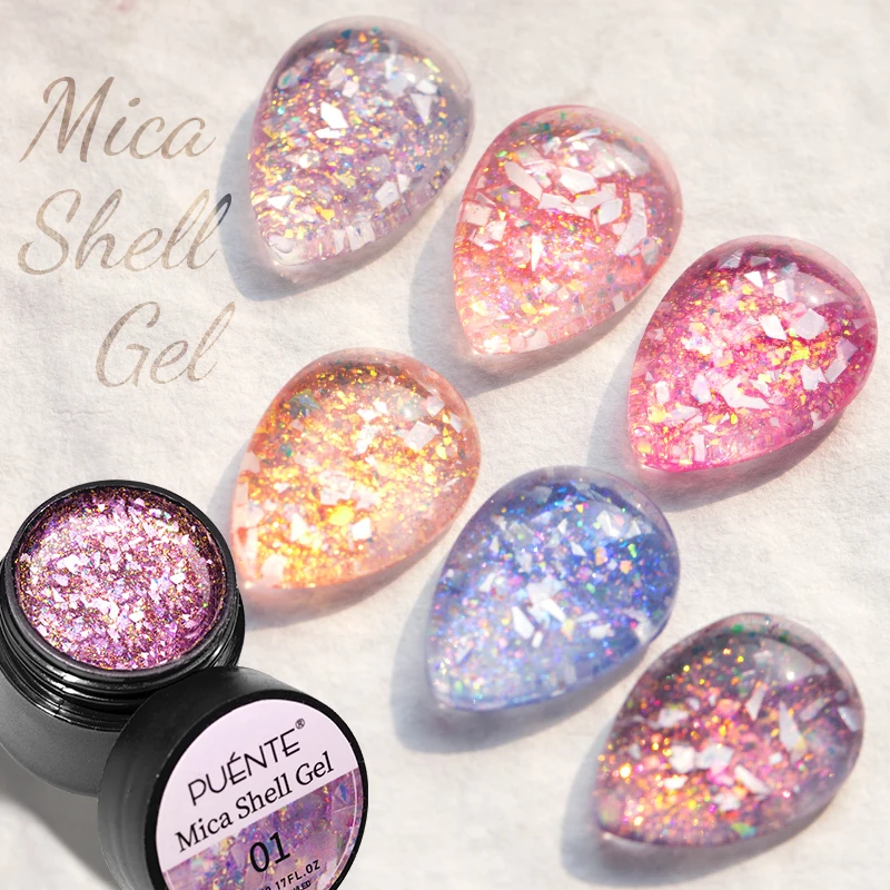 PUENTE 5ML Mica SHELL เจลเล็บประกายสีสัน Glitter เลื่อมเล็บเจลกึ่งถาวรเคลือบเงา Soak Off เล็บเจล