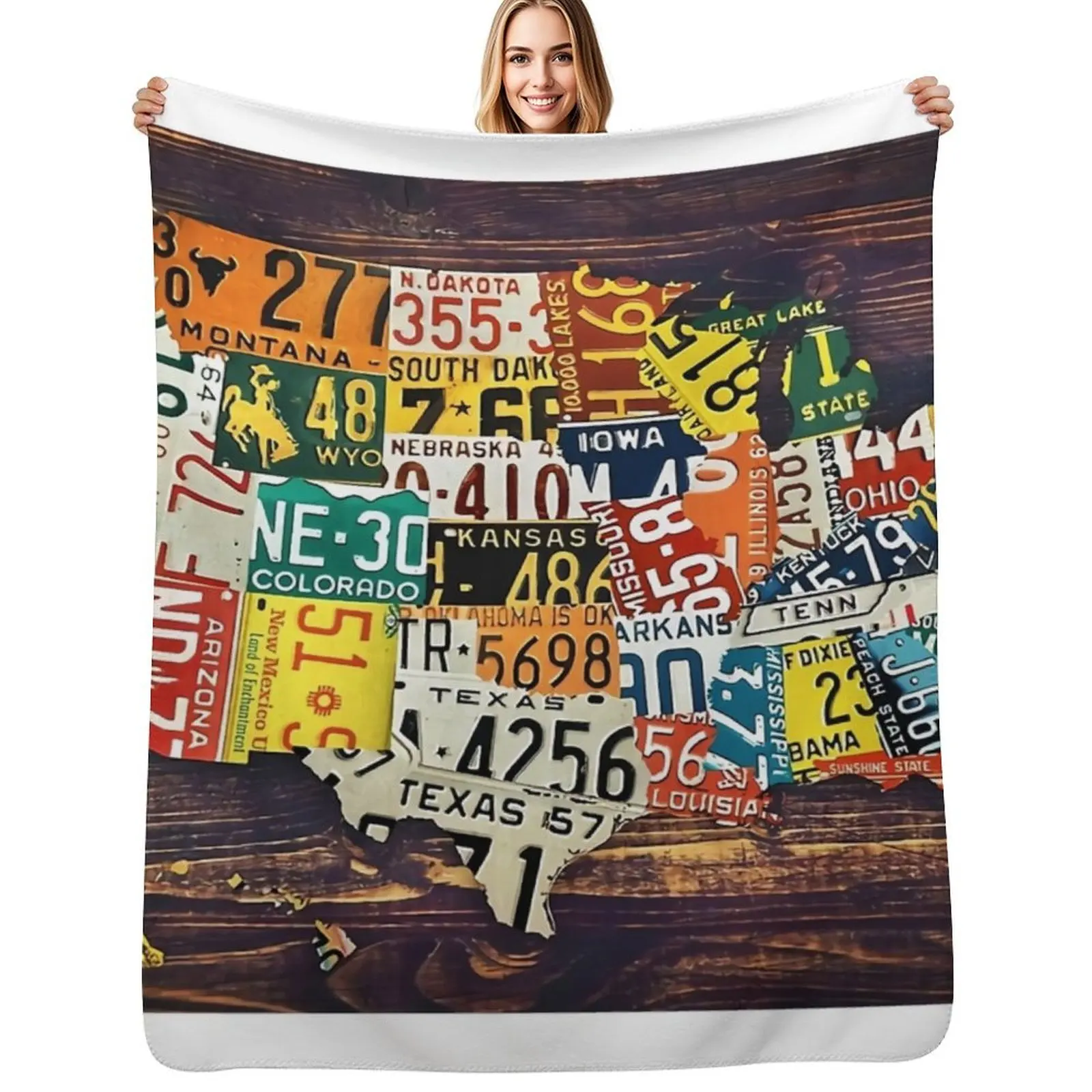 

United State of America License Plate Map Throw Blanket Air Conditioner Soft Blanket for Office Home