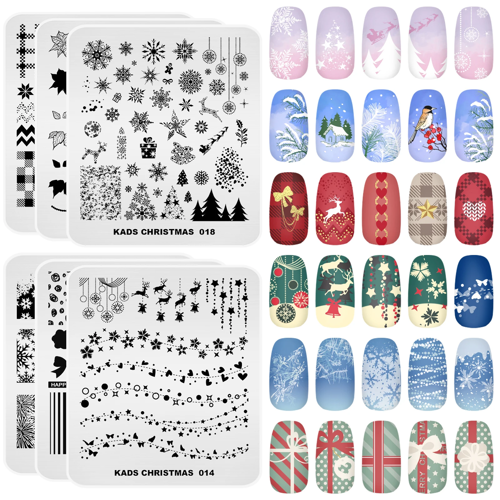 KADS 6Pcs/Set Nail Art Stamping Plates Halloween Christmas Flower Template Image UV Gel Polish Printing Stencil DIY Salon Tools