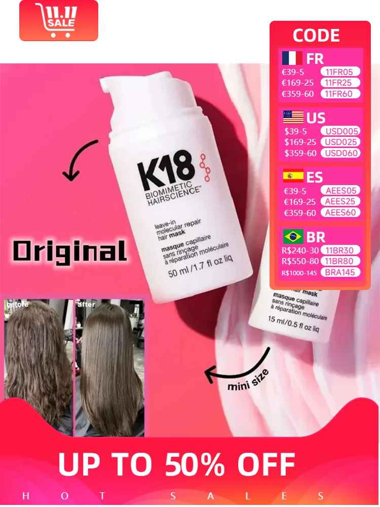 K18-mascarilla de reparación Molecular sin aclarado para el cabello, reparación profunda de queratina y cuero cabelludo, tratamiento para el cuidado del cabello, 50ml