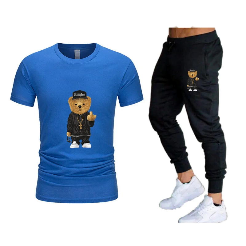Summer Fashion Men\'s Tracksuit T-shirt Set Leisure Short Sleeve And Thin Pants Set Jogging Gym Suit Clothing