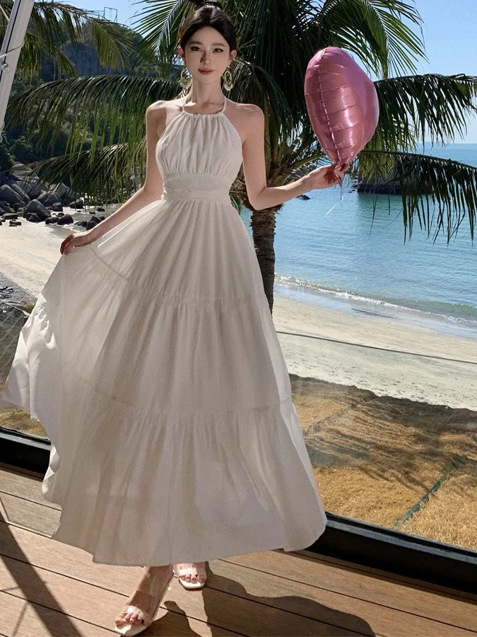 Splendido Bal A-Line Dr Beach Vaion Sle Colore puro Semplice gonna lunga con spalle scoperte Bellissimo materiale in poliestere