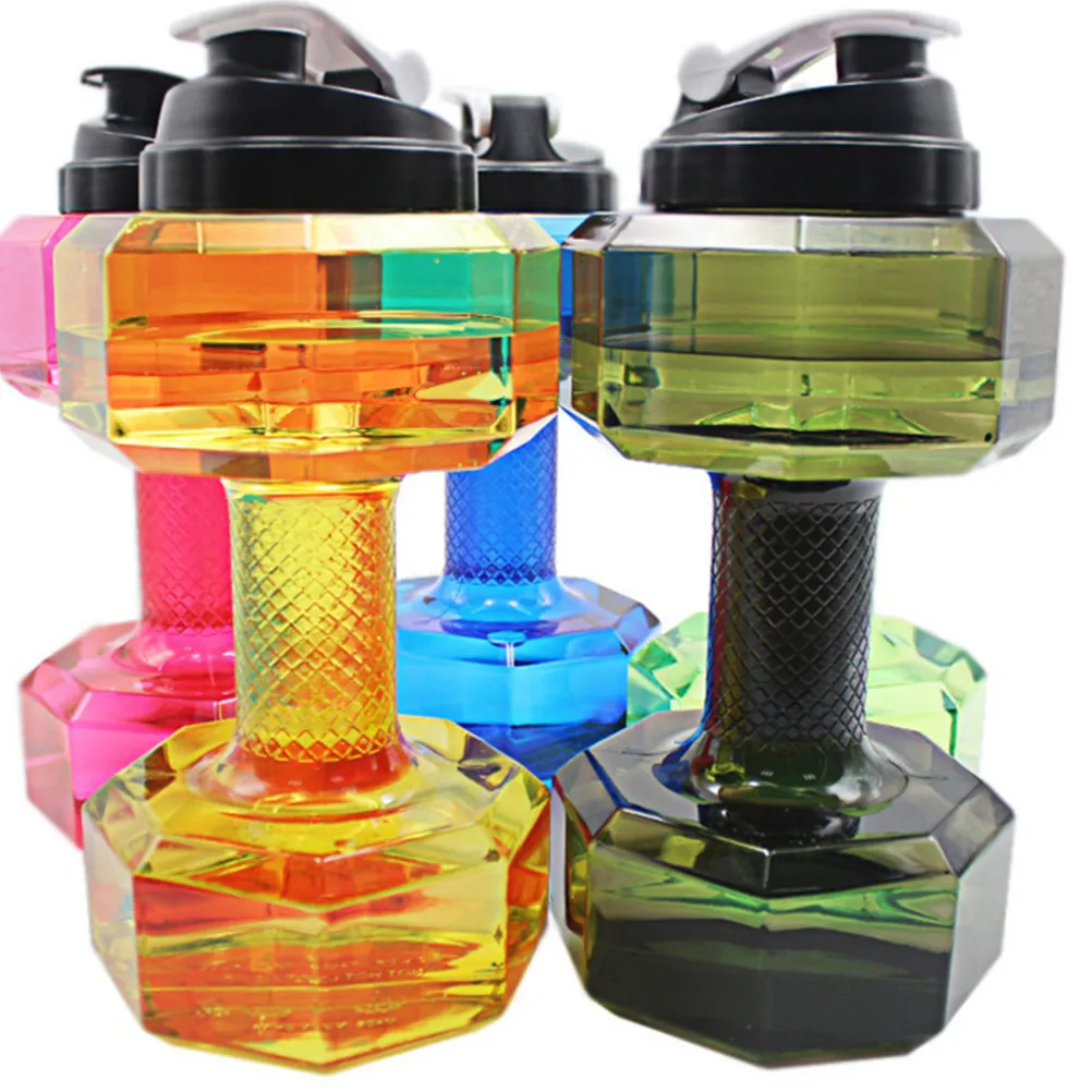 1Pcs Dumbbell Shape Water Bottle Eco-Friendly Petg Large Capacity Fashion Fitness Weightlifting Cup Gym School Travel Sports