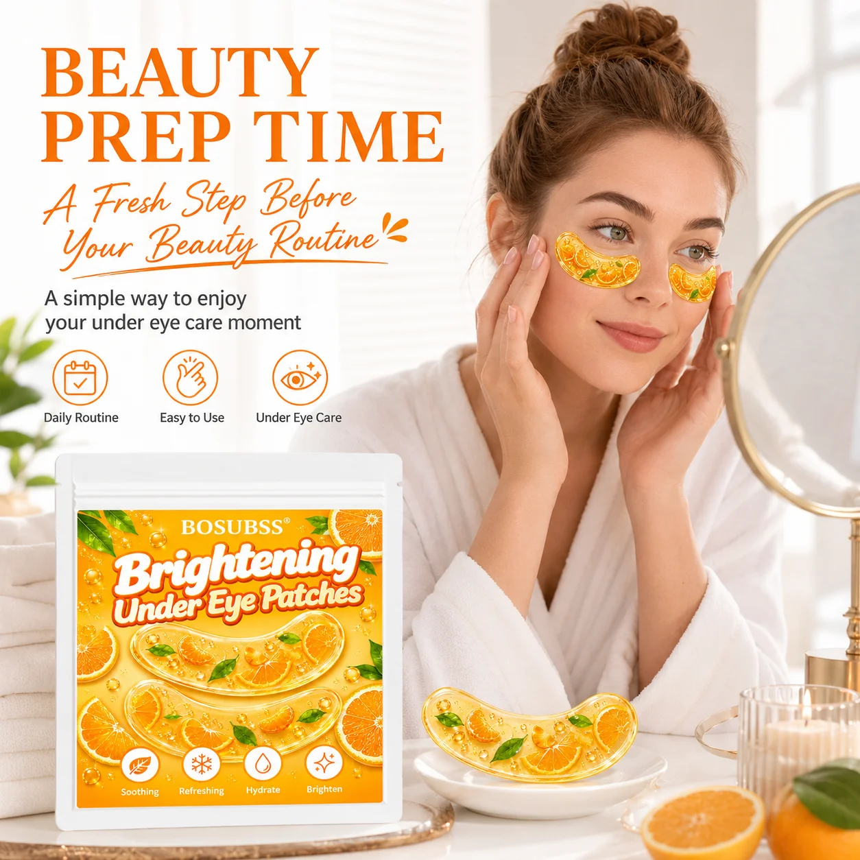 10PCS/5Pairs Orange Under Eye Beauty Patches, Soft Gel-Feel Citrus Print Eye Patches with Curved Easy-Peel Design for Daily Self