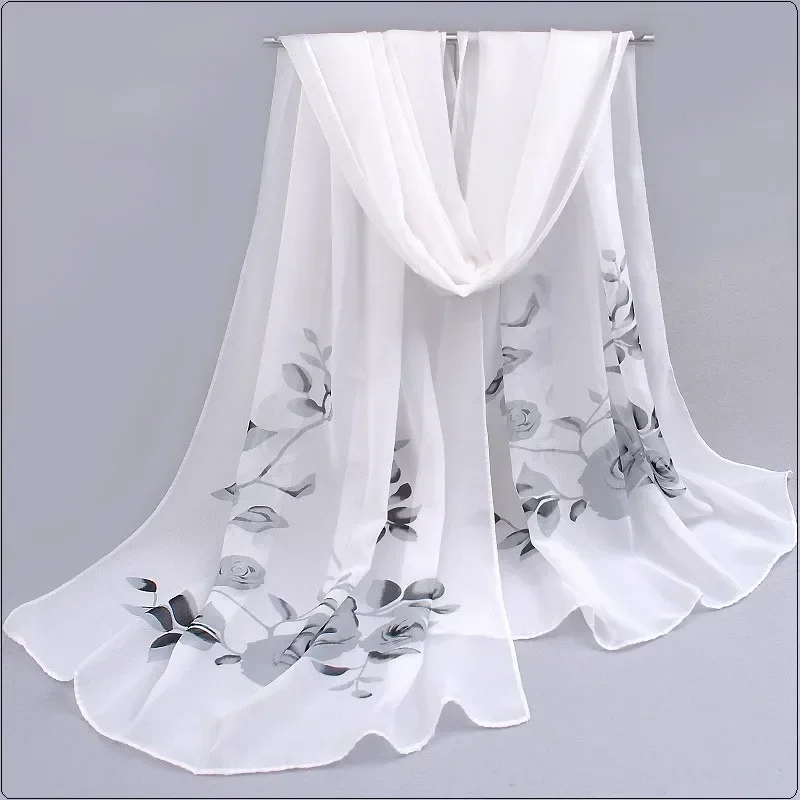 

TZTOOZ 2024 Spring and Summer Women Scarf New Pashmina Shawl Printed Cape Silk Chiffon Polyester Tippet Muffler 60*150cm