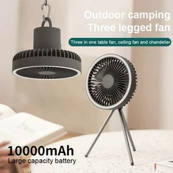 10000mAh Camping Fan Rechargeable Desktop Portable Air Circulator Wireless Ceiling Electric Fan with Power Bank LED Light Tripod