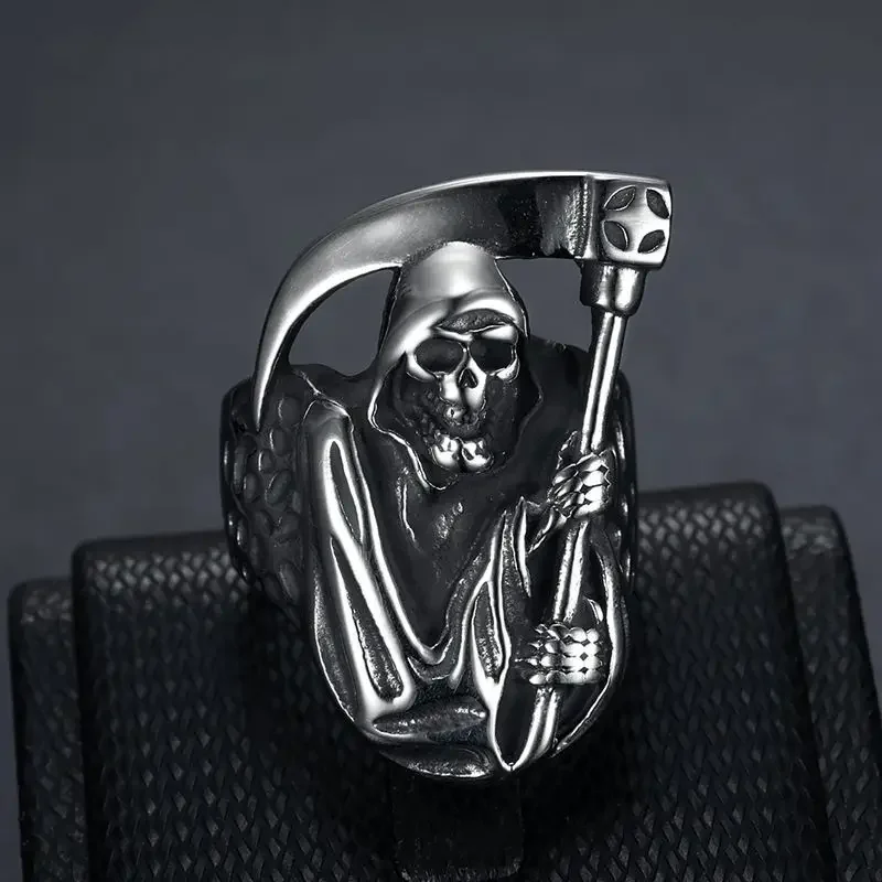 CHUANGCHENG Vintage Biker Goth Death Skull Grim Reaper Stainless Steel Men\'s Rings Size 7-15 Accessories