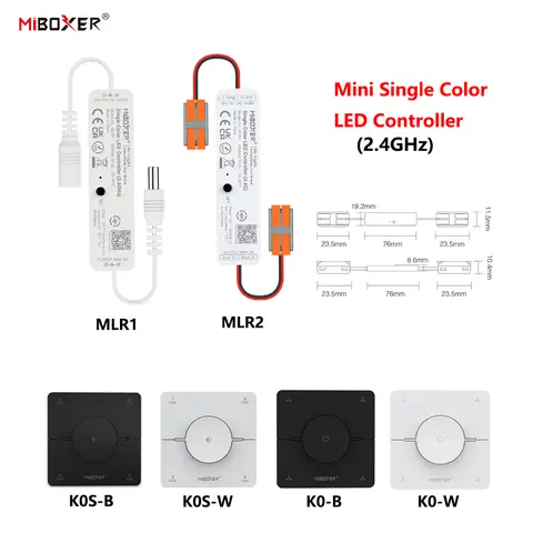 Miboxer MLR1 MLR2 K0 K0S DC12-24V Mini 2.4GHz RF Wireless  Remote Dimmer for 2835 5050 Single Color Strip Light LED Controller