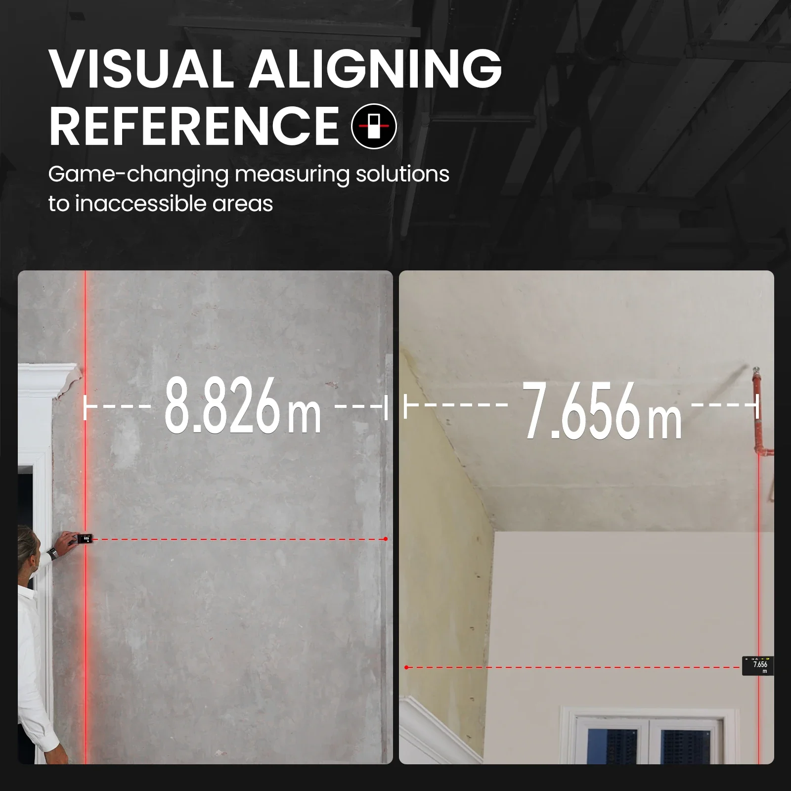 Compact one-button portable measurement tool with Bilateral visual aligning and magnetic grip