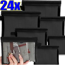1/24Pcs Clear Mesh Cosmetic Bags Small Large Black Makeup Bags Portable Travel Toiletry Organizer Case Lipstick Storage Pouch