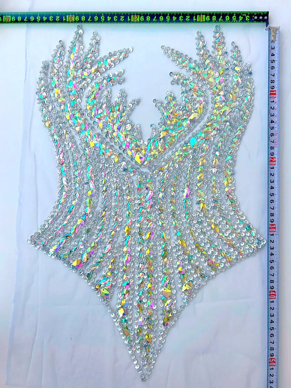 Hand Made Sewing Beaded Wedding Applique Patch Sew on Rhinestones Crystals Stones Clear AB For Front Bodice Dress Ornament Decor