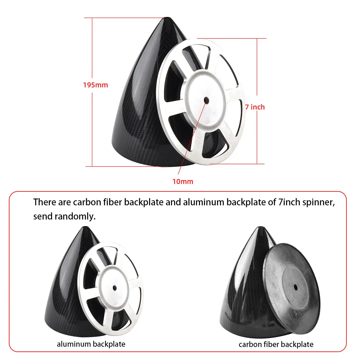 Carbon Fiber Cone Spinner 7\'\' With Aluminum Plate No Blades  For RC Gas Airplane