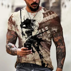 Samurai Pattern T-Shirt Fashion Casual Tops Men's T Shirt Short Sleeve Clothing Summer Loose Anime Japanese 3d Style Blouse 2024