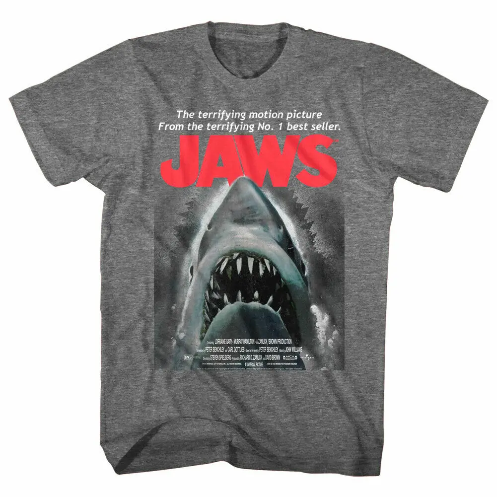 Jaws Terrifying Motion Picture Movie Poster Men's T Shirt Shark Attack Ocean Top