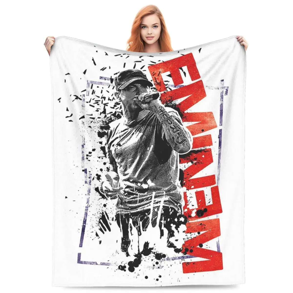 Custom Singer Poster E-Eminem Blanket Warm Fleece Soft Flannel Hip Hop Rapper Throw Blankets for Bed Couch Office Spring Autumn