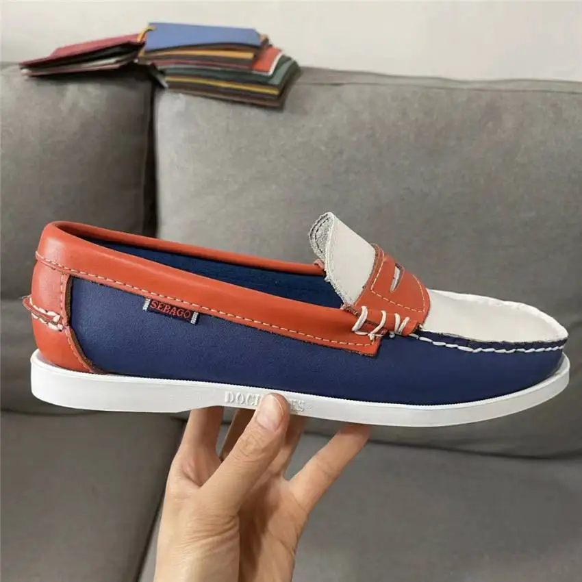 

Men Authentic Sebago Docksides Shoes - Premium Genuine Leather Moc Toe Lace Up Boat Shoes AV712