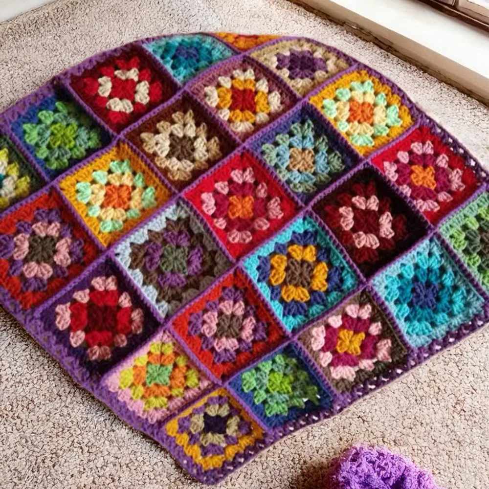 

Hand-knitted vintage nostalgic blanket Crocheted grandma's checkered Bohemian throw blanket and pillow cover