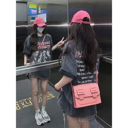 Retro American Hiphop Large Size Women's T-shirt Pure Cotton Short Sleeve Summer Fashion Street Style Washed Casual Top