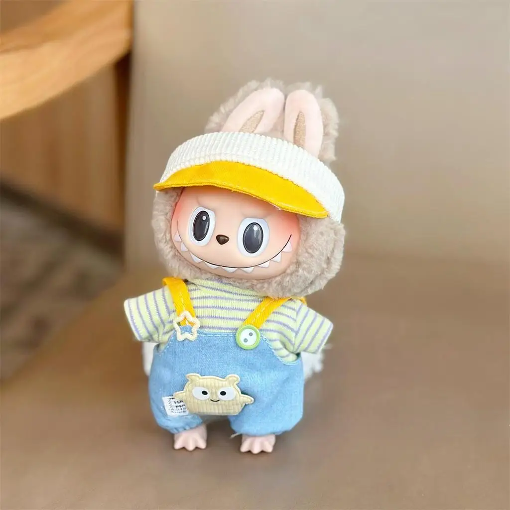 Mini Doll'S Clothes Outfit Accessories For Korea Kpop Exo 15-17cm Labubu Idol V1 V2 Striped overalls hat set Clothing Gift