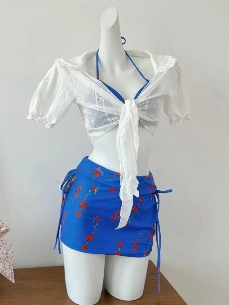 

Y2k Women Polka Dot Three Piece Bikini Set High Waist Swimwear Beach Bathing Suit for Female Summer Vacation Swimming Party New