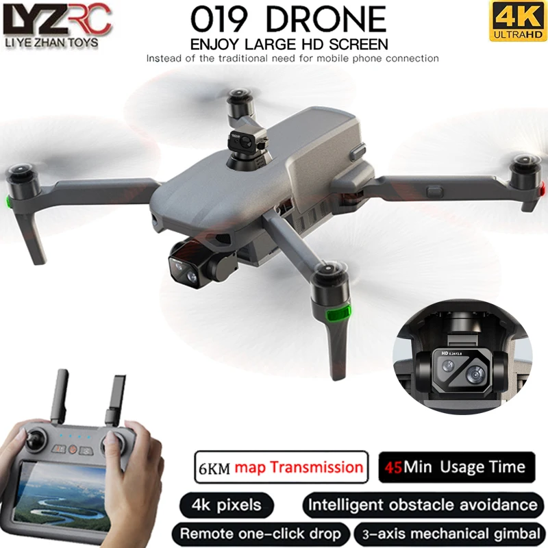 LYZRC 019 Drone 20fps 4K HD Camera Touch Screen 3-Axis Gimbal 360° Obstacle Avoidance Brushless EIS Electronic RC Quadcopter Toy