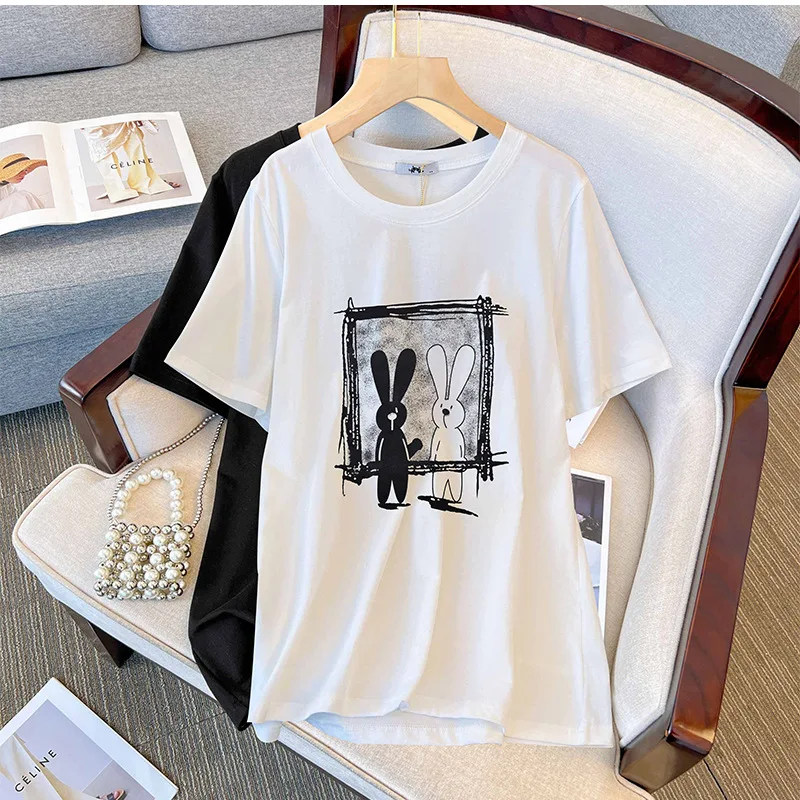 

Plus Size Tops Women Summer Y2K Fashion T Shirt Cute Print Short Sleeve Street T shirt Female Casual Clothing 2024 Large 3XL 6XL