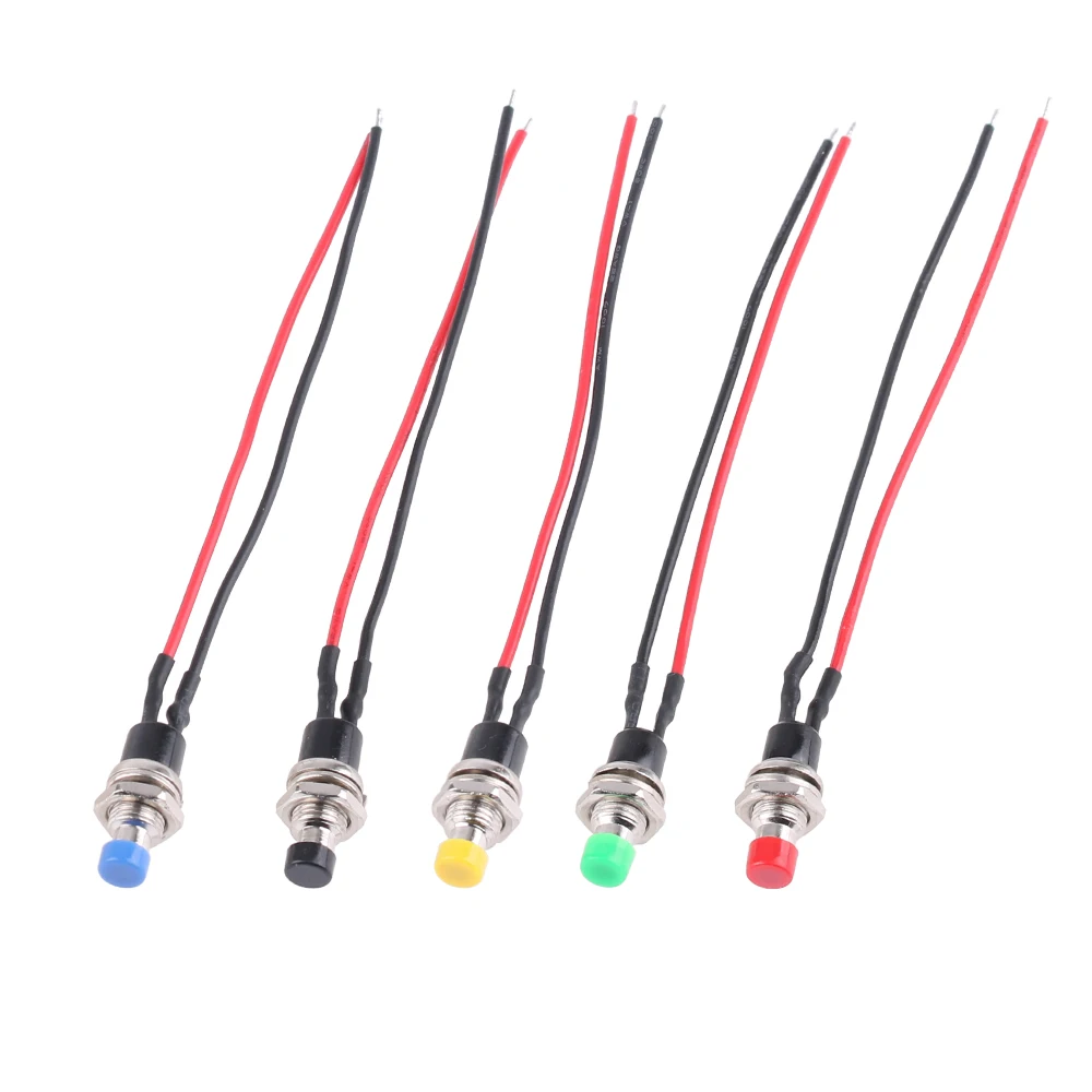 Mini Momentary Reset Push Button Switch NO 7mm Red Yellow Green Blue Black PBS-110 Self-reset Buttons With 10cm Wires