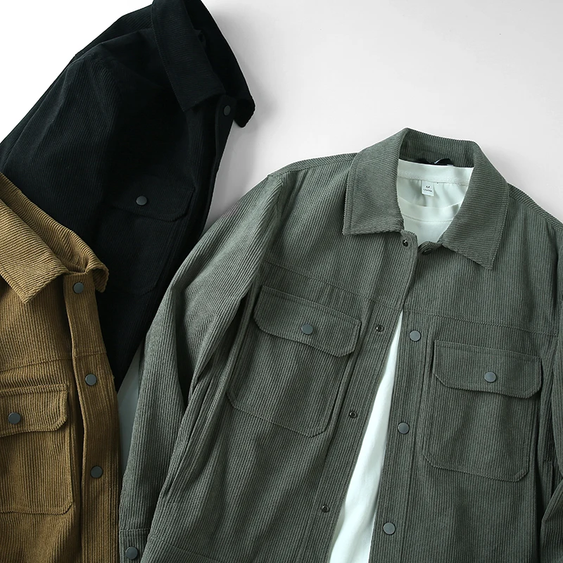 

Мужская утепленная вельветовая куртка в стиле ретро, повседневная рабочая одежда, свободный крой, с воротником, длинный рукав, теплая верхняя одежда из полиэфирного волокна